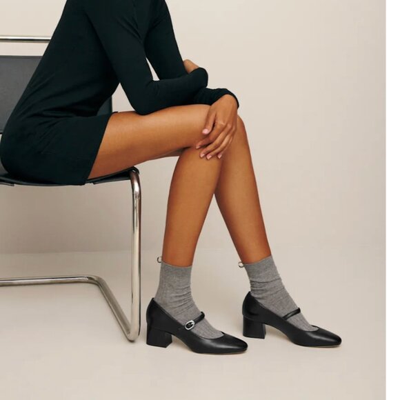 Reformation Max Mary Jane Block Heel in Black - Picture 1 of 9